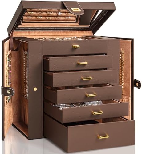 AKOZLIN 6-Tier Jewelry Box Organizer 5 Drawers Storage Extra Large Brown by AKOZLIN
