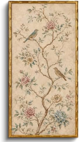 InSimSea Gold Bamboo Framed Wall Art, Asian Bird Flower Prints, 20x40In by InSimSeaArt