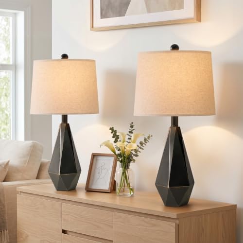 PoKat 23'' Farmhouse Table Lamps Set of 2, Black Bedside Lamps for Bedroom Night Stands, Modern Nightstand Lamps for Living Room, End Side Table, Black by Pokat