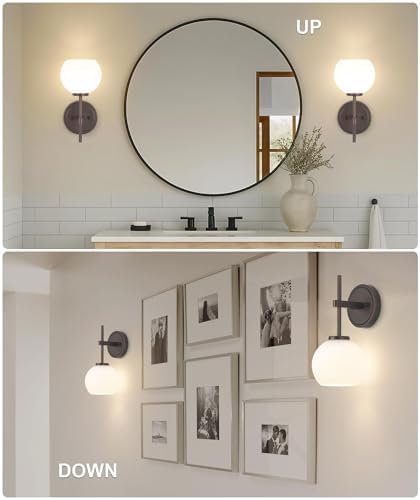 Oil Rubbed Bronze Wireless Rechargeable Wall Sconces Set of 2, Battery Operated Wall Lights with Remote Control, LED Dimmable Wall Lamp with Opal White Glass Shade, 12 Colors RGB & 3 CCT Bulb - Image 7