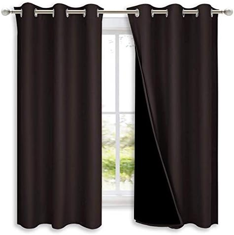 NICETOWN 100% Blackout Curtains 45 inches Long, 1 Pair, Brown, 42 inches Width Each Panel, 2 Thick Layers Completely Blackout Window Treatment Thermal Insulated Lined Drapes for Small Window by NICETOWN