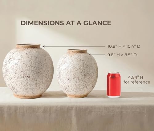 Large Round Ceramic Vase, 9.8“ H, Red White Speckled - Image 5