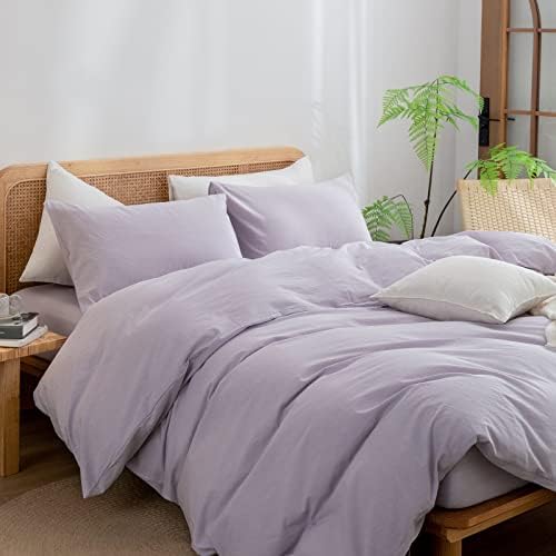 BESTOUCH Cotton Solid Duvet Cover Set Linen Feel Taro Purple Super Queen - Image 5