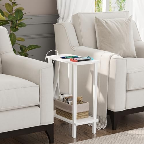 TUTOTAK Narrow Side Table, 2-Tier Small End Table with Charging Station - Image 2