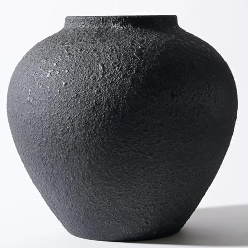 Large Black Round Vase, Pottery Rustic Look for Home Decor by RyddeligHome-AestheticHomeDecor