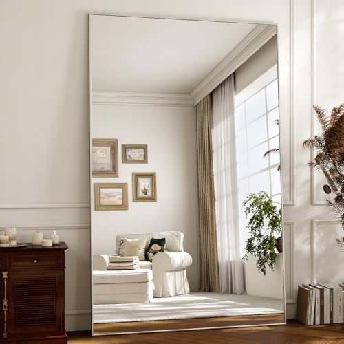 Easly Full Length Mirror with Stand 46"x76" Full Body Mirror Floor Mirror Standing Hanging or Leaning Wall, Wall Mirror with Stand Aluminum Alloy Frame for Living Room Bedroom Cloakroom,Silver - Image 2