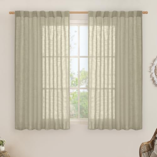 LAMIT Semi Sheer Linen Curtains 45 Inches Long for Windows, 52 x 45 Inch by LAMIT