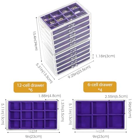 ProCase Earring Holder Organizer Jewelry Box with 10 Drawers, Purple - Image 4