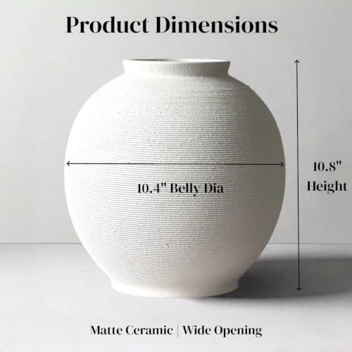 Large White Ceramic Vase, 10.8" Sandstone White - Image 2