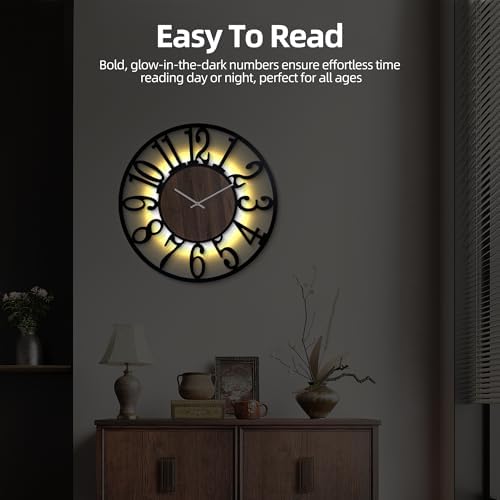 30 Inch Large Metal Wall Clock with Voice and Light Sensor Night Light, Glow in The Dark Non-Ticking Silent Battery Operated Decorative Oversized Wall Clock for Bedroom Living Room Decor - Image 5