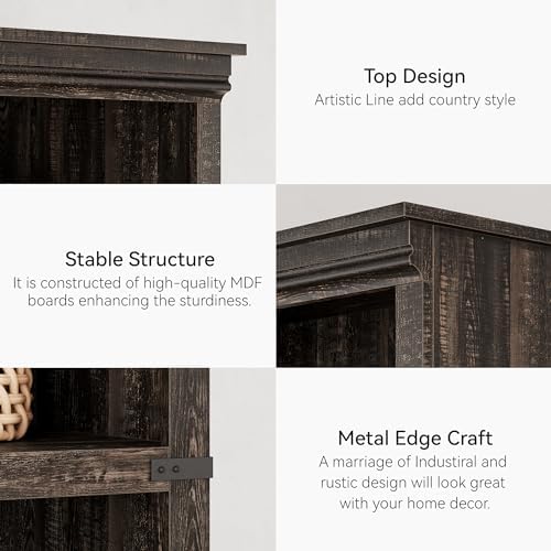GarveeHome 5 Tier Farmhouse Bookcase, 67.4 in Tall Book Shelf with Storage - Image 5