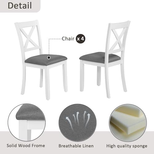 Harper & Bright Designs 5-Piece Wood Dining Table Set for 4, Kitchen Furniture Set with 4 High Back Upholstered Dining Chairs for Small Places,White+Gray - Image 3