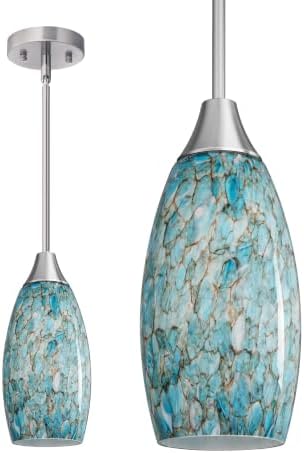 EDISHINE Pendant Light Kitchen Island Blue Glass Brushed Nickel Rod by EDISHINE