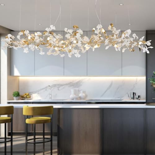 L98 Long Branch Chandelier Ginkgo Leaf Chandeliers Large Modern Brass Chandelier Light Fixtures for Dining Room, Villa, Living Room Kitchen Island by GREMLBUK