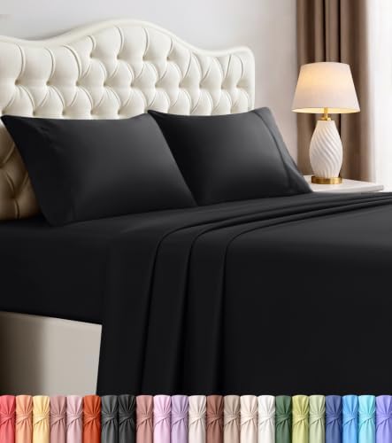 King Sheets Set, 4 Pieces 16" Deep Pocket Hotel Luxury Bed Sheets, Black by UTOPIABEDDING