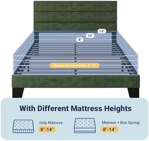 Allewie Full Size Platform Bed Frame with Fabric Upholstered Headboard and Wooden Slats Support, Fully Upholstered Mattress Foundation/No Box Spring Needed/Easy Assembly, Green - Image 7