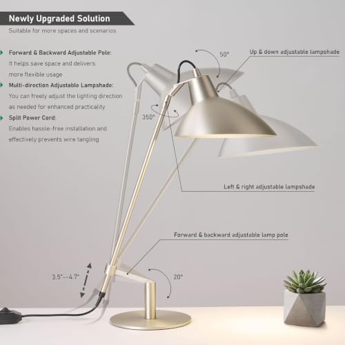 Desk Lamp Modern Industrial 100% Metal Adjustable Table Lamp 24", Natural Light (4000K) with Dimmer, Ideal for Office Bedroom Study Room Living Room Nightstand Bedside Lamps Nickel - Image 3