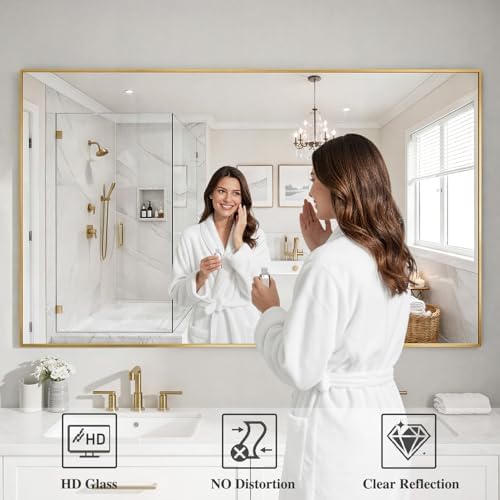Koonmi Gold Mirrors for Wall, 36x60 Inch Bathroom Mirror, Rectangular Wall Mirror for Living Room Bedroom Bathroom, Hangs Horizontally or Vertically - Image 3