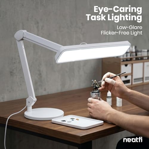 Neatfi XL 2,500 Lumens 30W LED Task Lamp with Base | 324 SMD LEDs | CCT | 5 Light Modes | 3000K–6000K | Dimmable | Adjustable Arm with Clamp | Desk Light for Home (White-2, 22-Inch Wide Shade) - Image 4