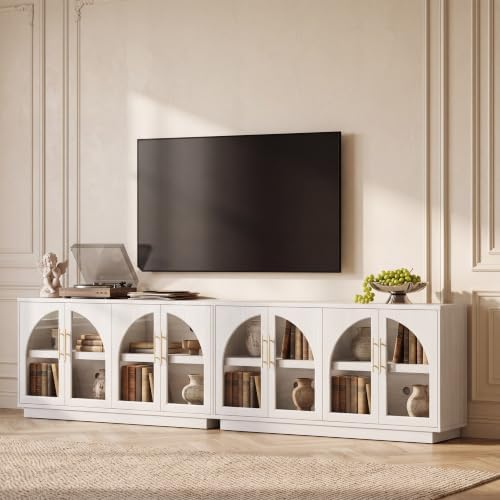 Fatmok 30.7" Tall Modern TV Stand with Arched Glass Doors,White Oak by Fatmok