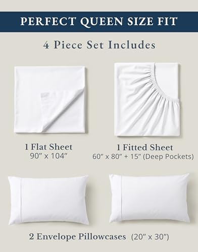 LANE LINEN Queen Sheets 100% Organic Cotton 4pc Percale Cooling - White - Image 4