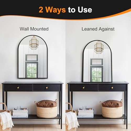 Delma Arched Bathroom Mirror, Black, 20"x30" - Image 6