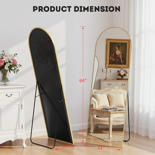 Simple Deluxe Arched Full Length Mirror, 64"×21" Large Floor Mirrors, for Wall Door Bedroom Bathroom Living Room (Gold) - Image 5