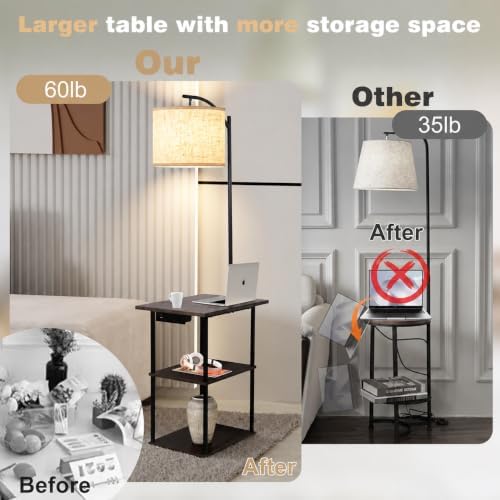 PESRAE Floor Lamp with Table & Remote, End Table with Charging Station - Image 6