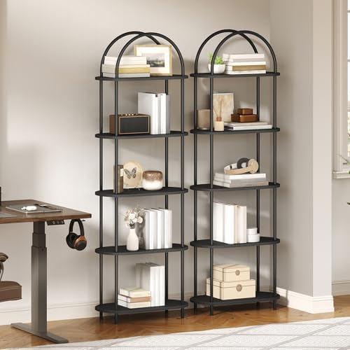 HOOBRO 5 Tier Open Bookshelf, Industrial Arched Bookcase Display Shelf Rack, Wooden Bookcase Storage Shelf Metal Frame, Tall Storage Organizer for Home, Easy Assembly, Black BB176SJ01 - Image 2
