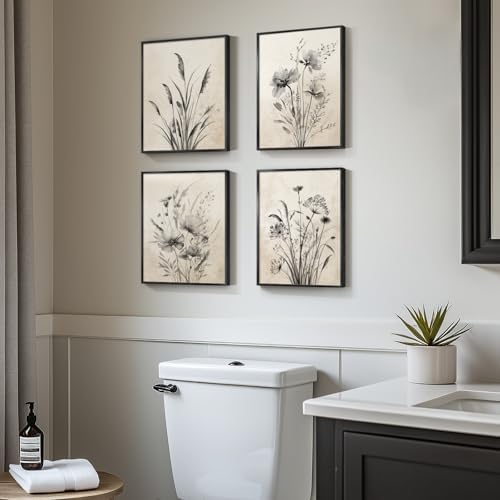 Framed Vintage Floral Botanical Wall Art for Bathroom, 4 Piece 8x10 In - Image 6