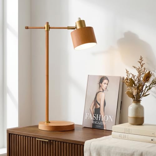 OYEARS 22.2" Mid Century Desk Lamp, Modern Metal Table Lamp with LED Bulb, Adjustable Reading Lamps, Industrial Task Lamp for Home Office, Farmhouse Bedside Lamps with Solid Base, Woodgrain by OYEARS