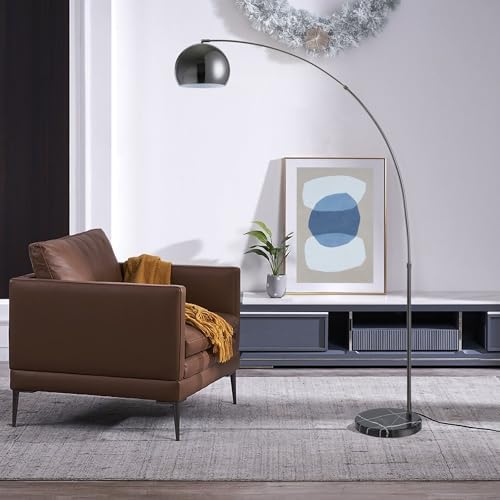 Major-Q Large 79" H Modern Standing Adjustable Floor Lamp with Metal Dome Shade & Marble Base for Living Room - Corner Light Arc Lamps for Bedrooms Black Chrome - Image 4