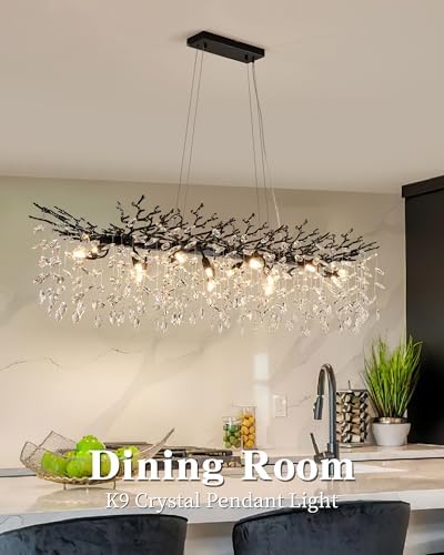 Modern Tree Branch Chandelier for Dining Room, 16 Lights Rectangular 59" Crystal Black Chandeliers for Kitchen Island Dining Room Living Room - Image 6