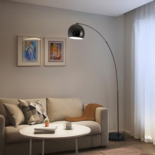 Major-Q Large 79" H Modern Standing Adjustable Floor Lamp with Metal Dome Shade & Marble Base for Living Room - Corner Light Arc Lamps for Bedrooms Black Chrome - Image 5