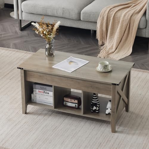 VINGLI Farmhouse Lift Top Coffee Table,38" Living Room Table,Grey - Image 7