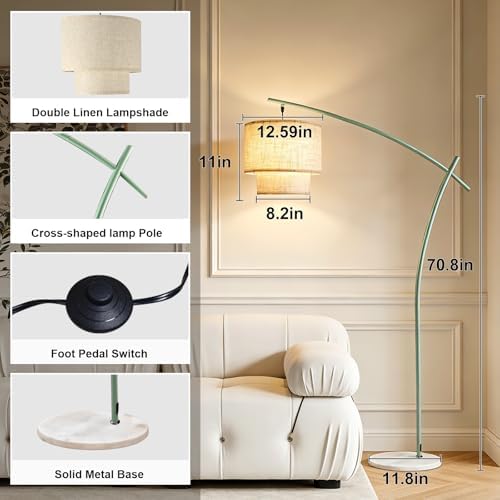 Lightdot Arc Floor Lamp, Modern Standing Lamps with Double Linen Lampshade - Image 2