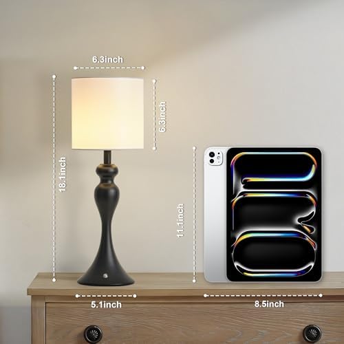 Cordless Table Lamp Rechargeable, Battery Fabric Bedside Touch Light, Black - Image 2