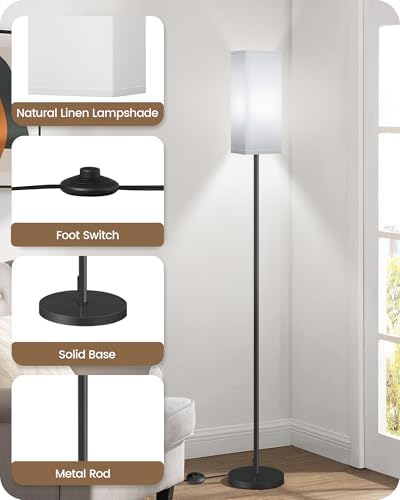 Floor Lamp, Pole Lamp with Foot Switch, Modern Standing Lamp Shade, Minimalist Freestanding Lamp (Bulb Not Included), for Living Room, Bedroom Office ETL Listed, Black and White CW07LD05 - Image 2