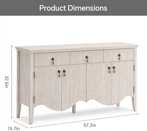 FUSUNBAO 57" Fluted Sideboard Buffet with Storage, 4 Doors & 3 Drawers, Oak - Image 2