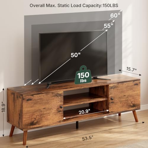 TV Stand for 55 60 inch TV, Modern Mid Century Entertainment Center with Storage, Wooden Media Console Table with 2 Cabinets for Living Room Bedroom, Rust - Image 3