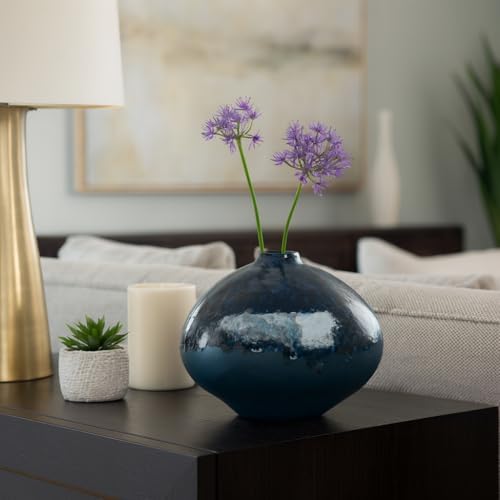 Polished Ceramic Vase for Bathroom Decor - Circle Earthenware Centerpiece for Home, Bedroom, Kitchen, and Living Room - Contemporary Flower Pots for Office, Entryway and Hallway - 9", Blue - Image 2