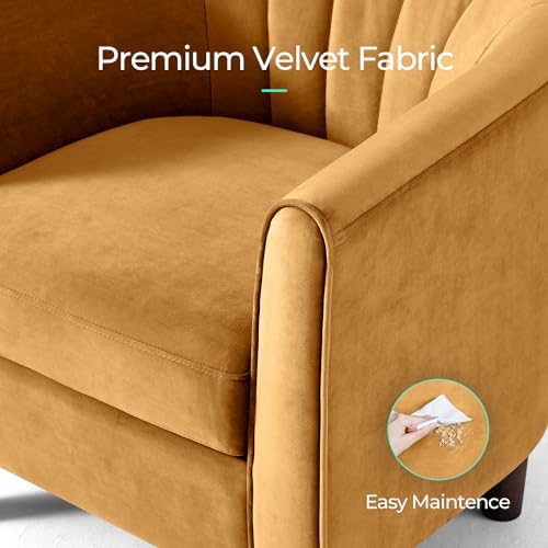 LINSY Accent Chair with Ottoman, Modern Armchair Comfy Barrel Reading Chair with Footrest for Living Room Bedroom Reading Room, Velvet, Yellow - Image 3