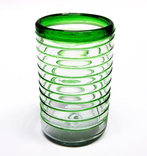 Emerald Green Spiral 14 oz Drinking Glasses (set of 6), Recycled Glass, Lead-free, Toxin-Free (Drinking) - Image 2