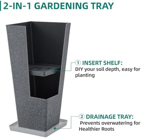 Autodaya 28" Plant Pots Tall Planters for Plants Outdoor Set of 2 with Tray - Image 4