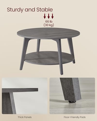 VASAGLE Round Coffee Table, 2-Tier Center Table with Storage, Tapered Legs - Image 5