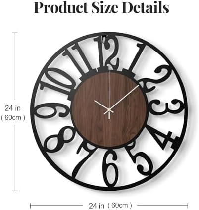 Cuspin Large Wall Clock for Living Room, 24 Inch Wood Metal Farmhouse Clock - Image 5