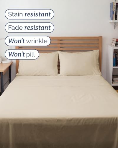 Full XL Sheets - 4 Piece Full XL Sheet Set - Breathable & Cooling - Wheat - Image 5