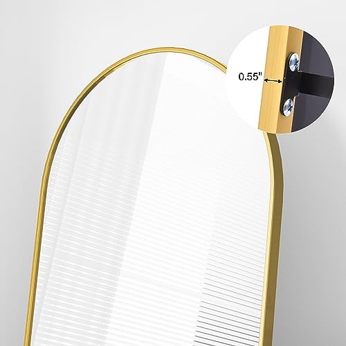 Floor Mirror, 64"x21" Gold Full Length Mirror, Arched Mirror Full Length, Freestanding Mirrors, Arch Floor Length Mirrors with Thin Aluminum Frame Hanging or Leaning, Wall Mounted Mirror for Bedroom - Image 5
