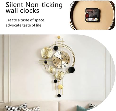 Large Wall Clocks for Living Room,Silent Non Ticking,Battery Operated Oversized Round Modern Wall Clock for Bedroom,Farmhouse,Office Wall Decor-17.8x30.7Inch(Golden) - Image 5