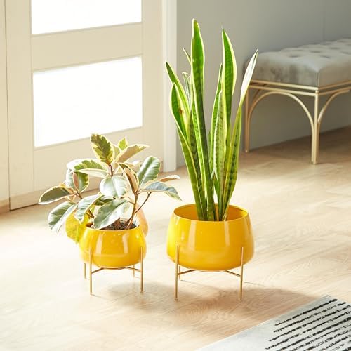 deco 79 Metal Planter, Set of 2 Planter 8", 10" H, Yellow - Image 3
